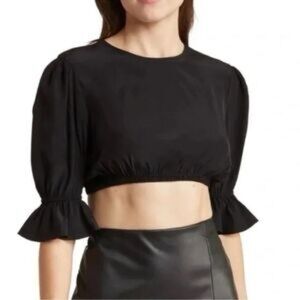 WeWoreWhat Black Cropped Blouse Ruffle Sleeve Top Medium